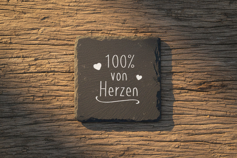 Untersetzer mit Spruch aus Schiefer, Schwarz (B/H/T) 9x1x9cm