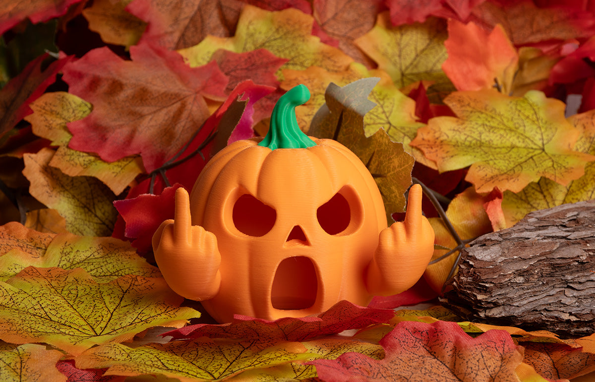 Frecher Halloween Kürbis – Lustige Deko mit Mittelfinger | 3D-Druck Kürbis Figur | Herbst & Halloween Tischdeko