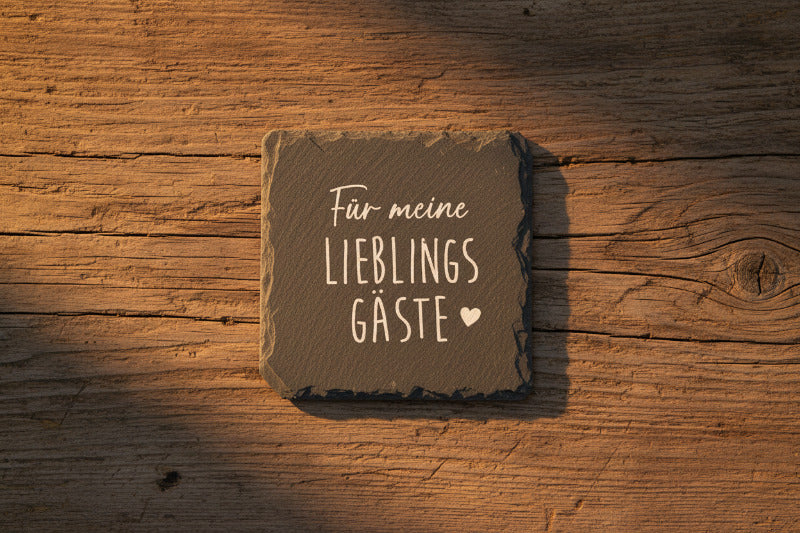 Untersetzer mit Spruch aus Schiefer, Schwarz (B/H/T) 9x1x9cm