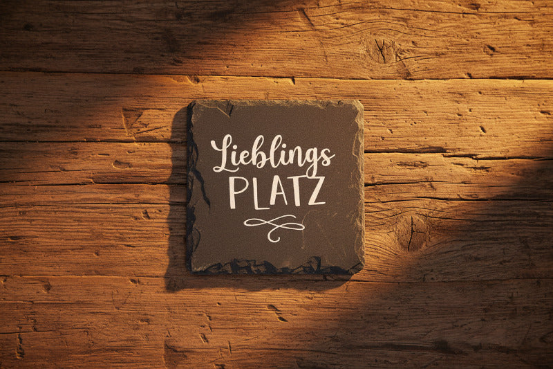 Untersetzer mit Spruch aus Schiefer, Schwarz (B/H/T) 9x1x9cm