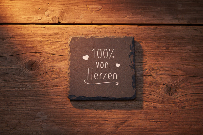 Untersetzer mit Spruch aus Schiefer, Schwarz (B/H/T) 9x1x9cm