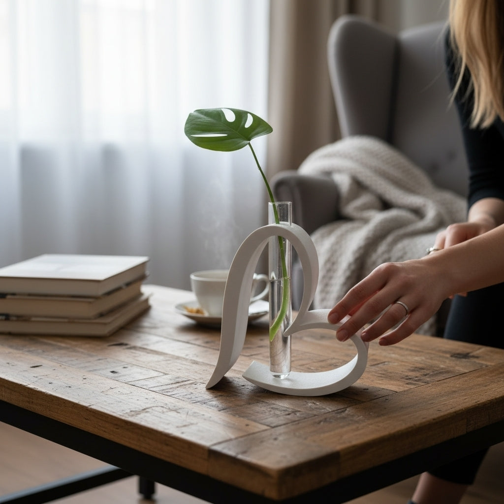 Herz Vase 3D Druck – Moderne Design Vase mit Glasröhrchen – Minimalistische Deko Geschenk Idee