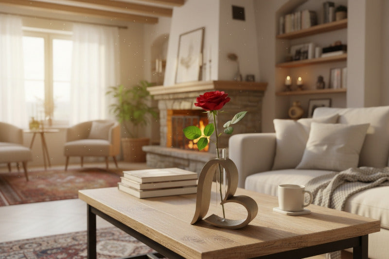 Herz Vase 3D Druck – Moderne Design Vase mit Glasröhrchen – Minimalistische Deko Geschenk Idee