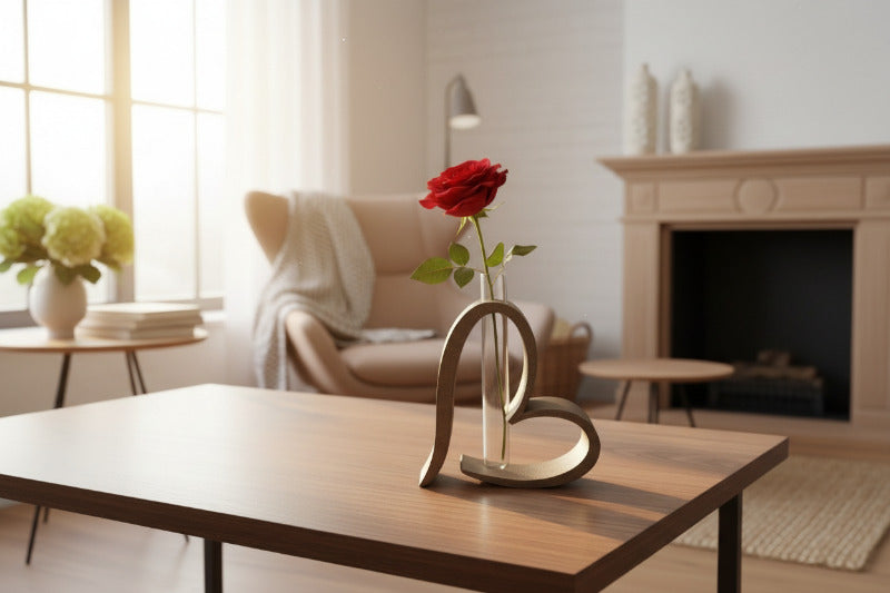 Herz Vase 3D Druck – Moderne Design Vase mit Glasröhrchen – Minimalistische Deko Geschenk Idee