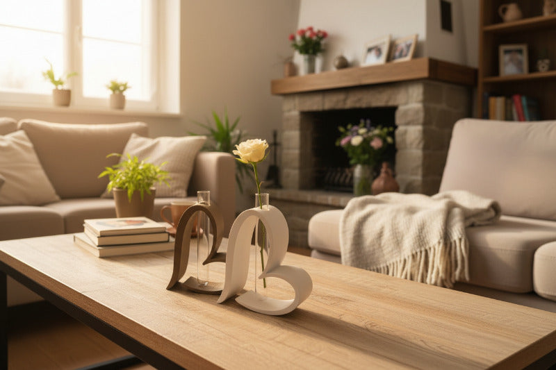 Herz Vase 3D Druck – Moderne Design Vase mit Glasröhrchen – Minimalistische Deko Geschenk Idee