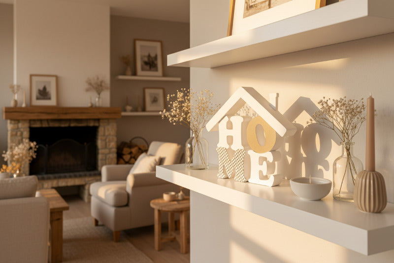 Home Schriftzug platziert im Regal