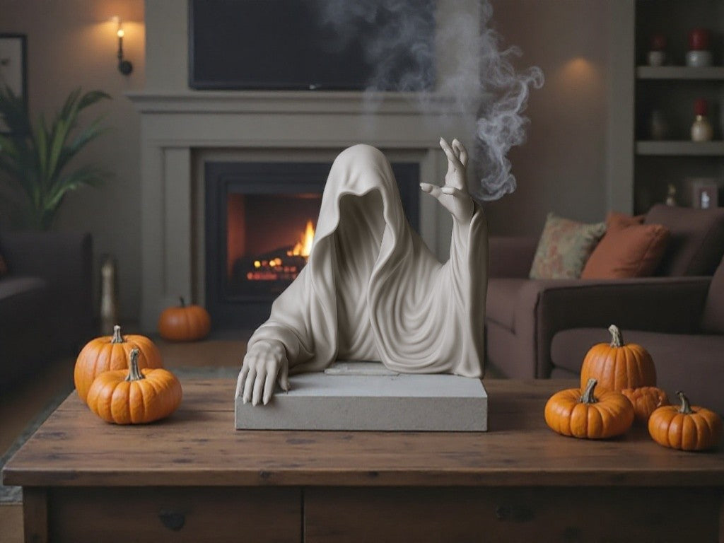 Gruselige Geisterfigur –Halloween-Deko | Weißer Geist mit Kapuze | Spukhaus Deko | Unheimliche Tischdekoration | Herbst Dekoidee