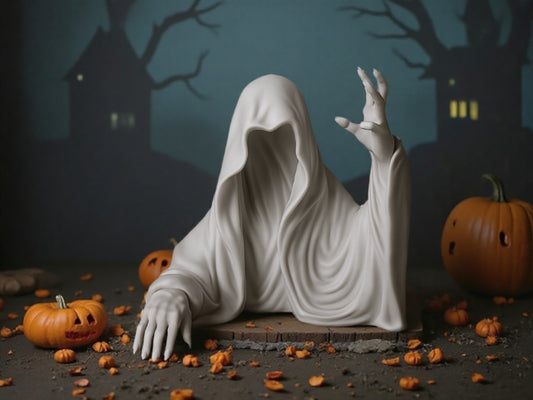 Gruselige Geisterfigur –Halloween-Deko | Weißer Geist mit Kapuze | Spukhaus Deko | Unheimliche Tischdekoration | Herbst Dekoidee