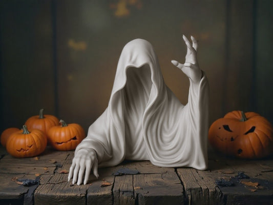 Gruselige Geisterfigur –Halloween-Deko | Weißer Geist mit Kapuze | Spukhaus Deko | Unheimliche Tischdekoration | Herbst Dekoidee