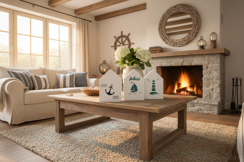 Maritime Teelichthalter im Haus-Design – 3D-gedruckte Küstendeko mit Anker, Segelboot & Leuchtturm