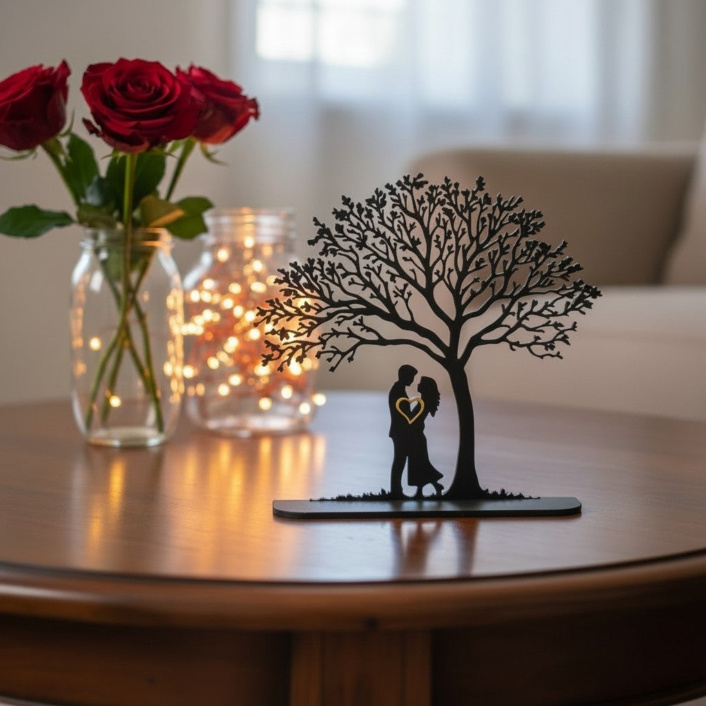 Romantische 3D Liebesbaum Deko – Paar Silhouette Geschenk für Hochzeit, Jahrestag & Valentinstag