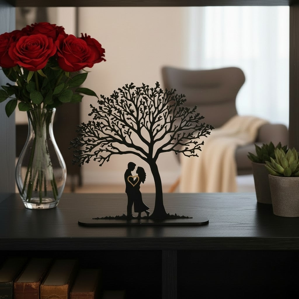Romantische 3D Liebesbaum Deko – Paar Silhouette Geschenk für Hochzeit, Jahrestag & Valentinstag