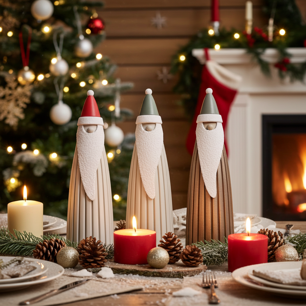 Minimalistische Weihnachtsdeko | 3D-gedruckte Santa Figuren | Skandinavische Winterdeko | Moderner Nikolaus